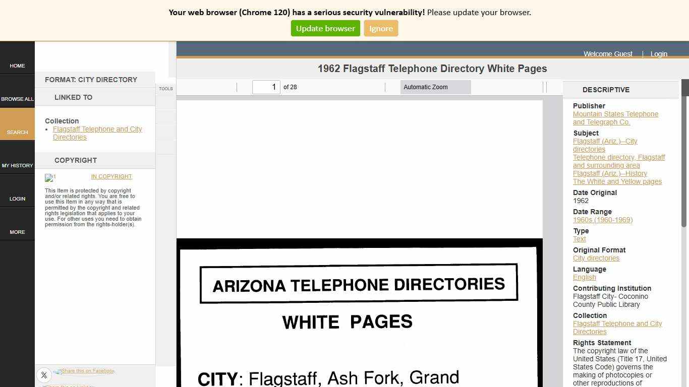 1962 Flagstaff Telephone Directory White Pages | Arizona Memory Project