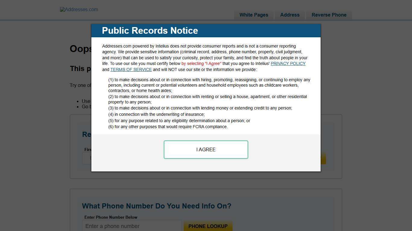 500 Sorry, not found | Addresses.com